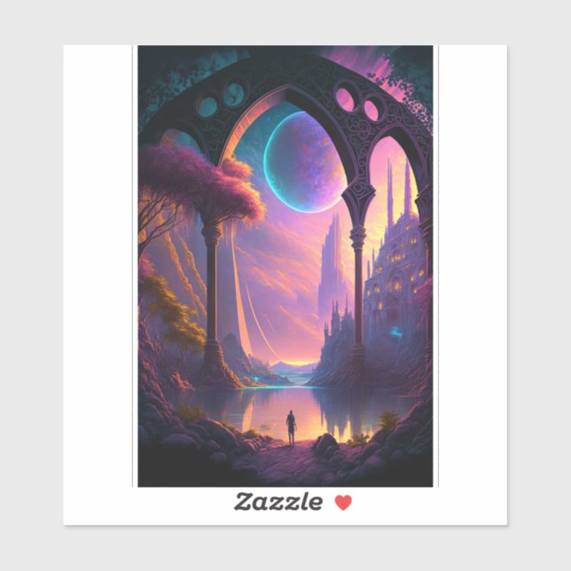 Sticker Paysage de science-fiction Imaginaire (Feuille)