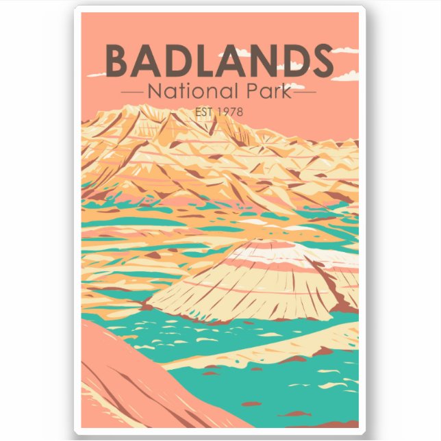 Sticker Paysage du parc national Badlands Vintage (Devant)