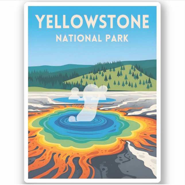 Sticker Paysage du parc national Vintage voyage Yellowston (Devant)
