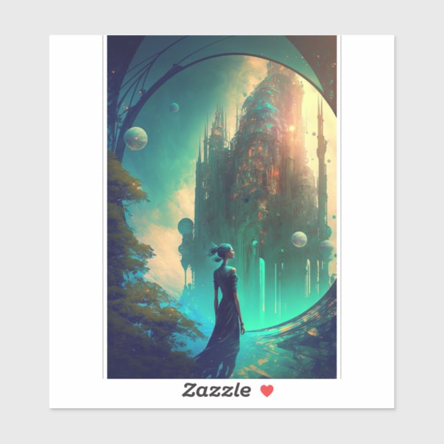 Sticker Paysage futuriste du château d'Imaginaire (Feuille)