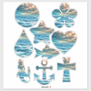 Sticker Paysage marin Océan Bleu Ciel nuageux formes géomé