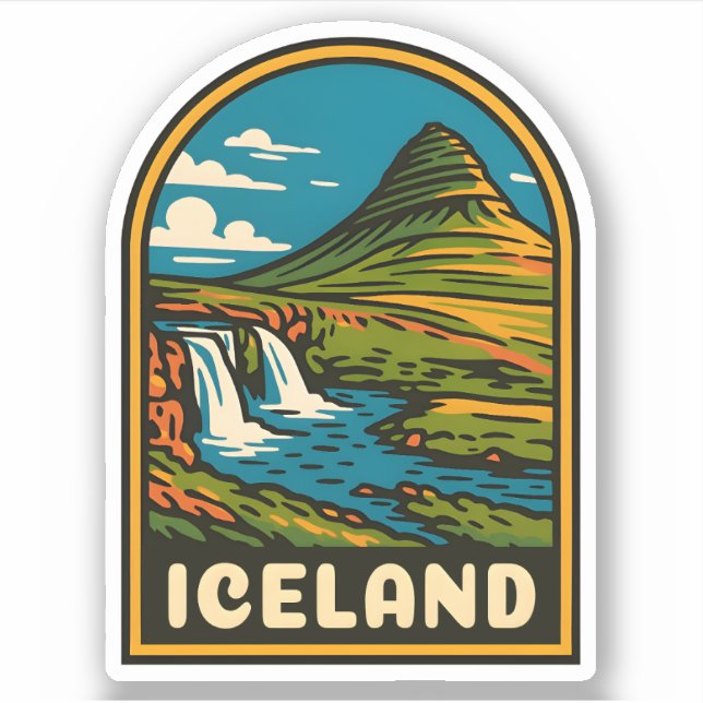 Sticker Paysage naturel rétro Vintage voyage Islande (Devant)