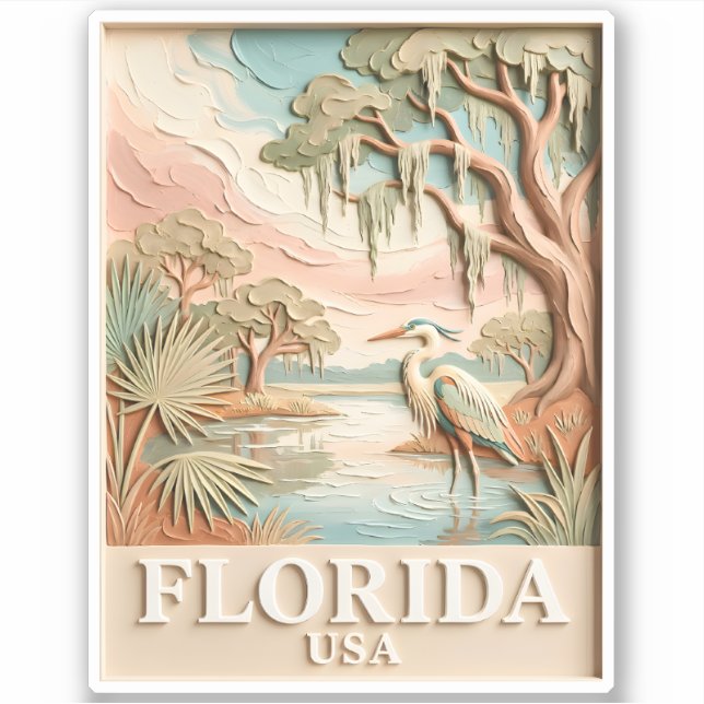 Sticker Paysage Texturé de la Faune Aviaire des Everglades (Devant)