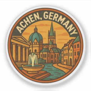 Sticker Paysage urbain d'Aix-la-Chapelle Allemagne Art