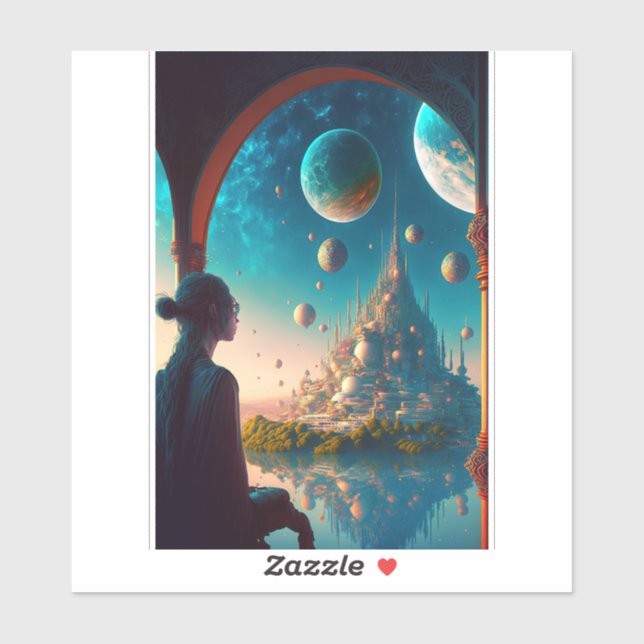 Sticker paysager futuriste Imaginaire Castle (Feuille)