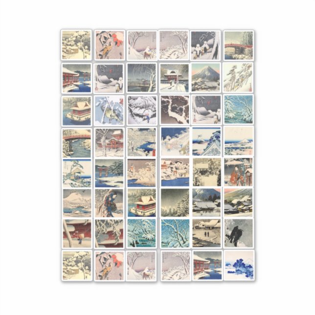 Sticker paysages de neige bois japonais blocs d'art peintu (Devant)