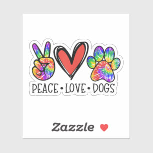 Sticker Peace Love Chiens Paws Tie Dye Rainbow Animal Resc