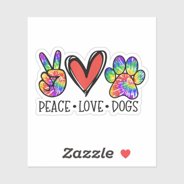 Sticker Peace Love Chiens Paws Tie Dye Rainbow Animal Resc (Feuille)