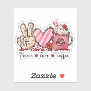 Sticker Peace Love Coeurs café rose Saint Valentin