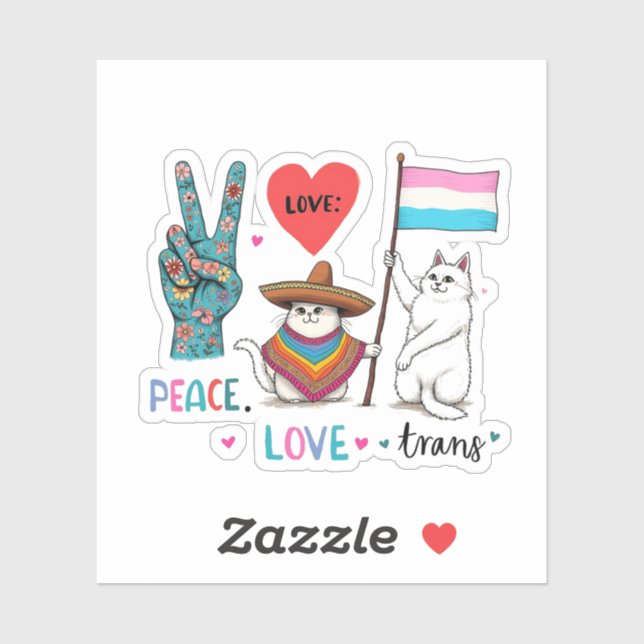 Sticker Peace Love et Trans LGBTQ Transgenre (Feuille)