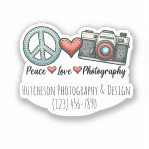 Sticker Peace Love Photographe Caméra Cadeau
