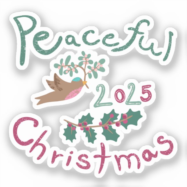 Sticker Peaceful Christmas 2025 mistletoe bird Ornament (Recto)