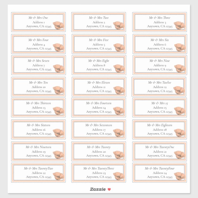 Sticker Peach Poppies Mariage Moderne Floral Adresse d'inv (Feuille)