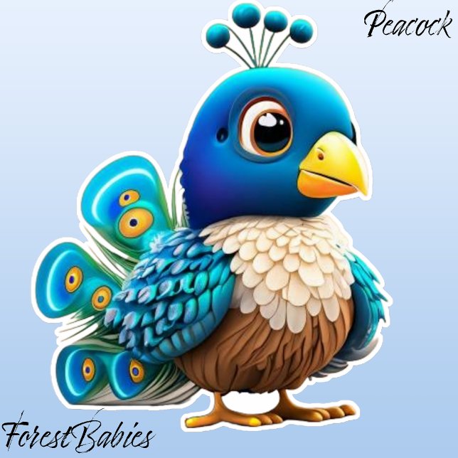 Sticker Peacock bébé plumes, Peachick, Graphique de dessin (Peacock ForestBabies Sticker)