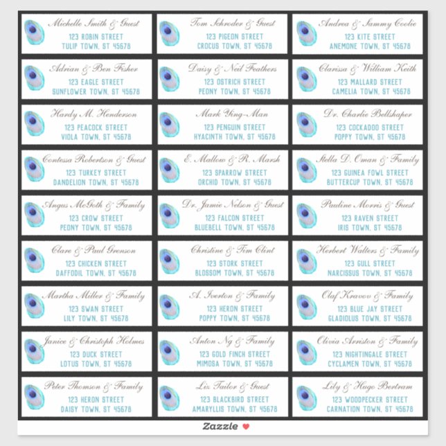 Sticker Peacock Feather Modern Mariage Adresse d'hôte (Feuille)