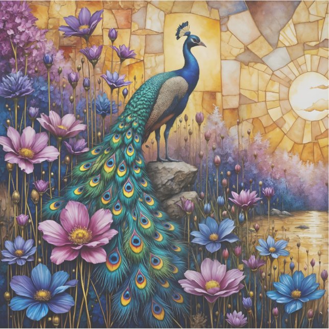 Sticker Peacock in Floral Landscape (Devant)