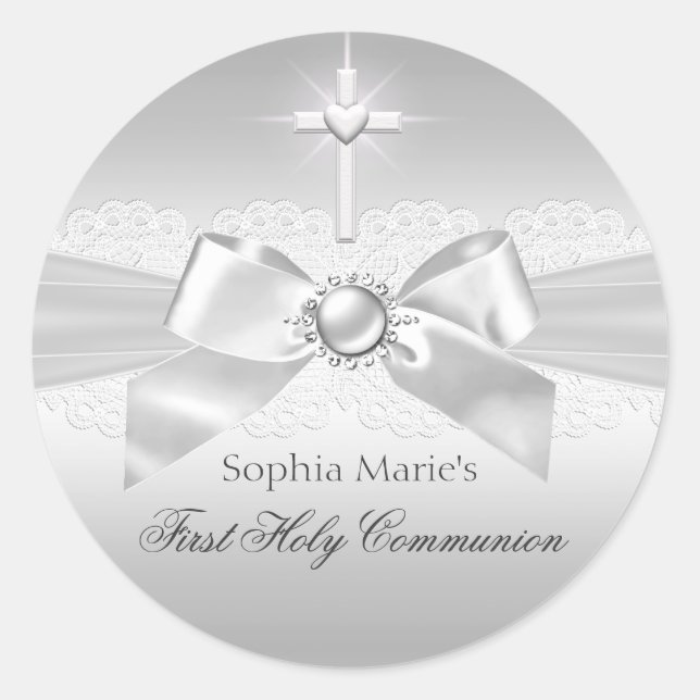 Sticker Pearl Bow & Cross First Holy Communion (Devant)