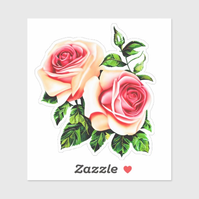 Sticker Pêche et corail Roses roses roses rose (Feuille)