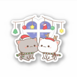 Sticker Pêche Et Goma Mochi Chat, Joyeux Noël