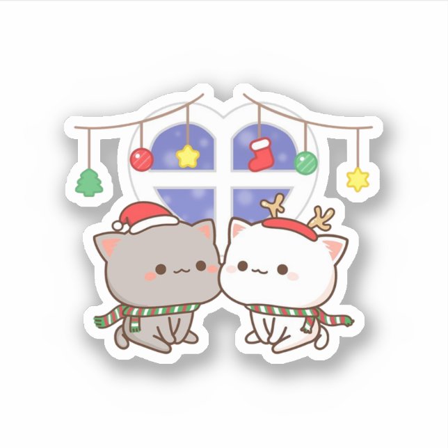 Sticker Pêche Et Goma Mochi Chat, Joyeux Noël (Devant)