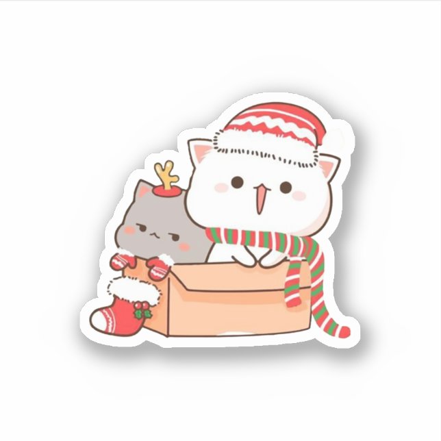 Sticker Pêche Et Goma Mochi Chat, Joyeux Noël (Devant)