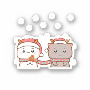Sticker Pêche Et Goma Mochi Chat, Joyeux Noël