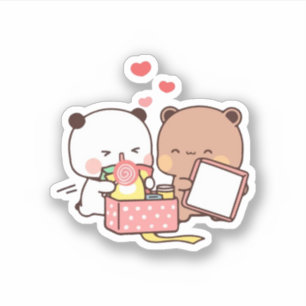 Sticker Pêche Et Goma Mochi Couple Ours