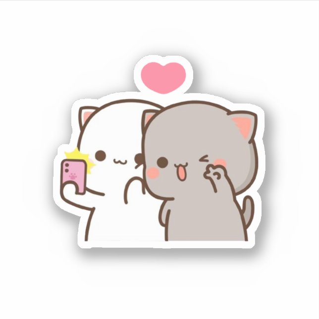 Sticker Pêche Et Goma Mochi Ours Couple Selfie (Devant)