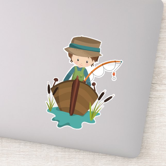 Sticker Pêcheur, Pêcheur, Bâton de pêche, Cheveux Brown (Détail)