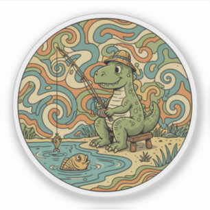 Sticker Pêcheur T-Rex - Pêcheur de dinosaures groovy