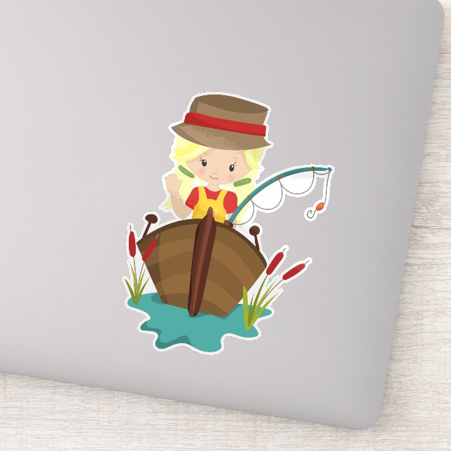 Sticker Pêcheuse, Bâton De Pêche, Pêcheur, Cheveux Blonde (Détail)