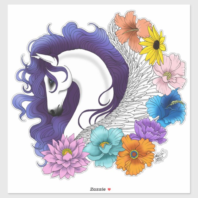 Sticker Pegasus Noir Floral (Feuille)