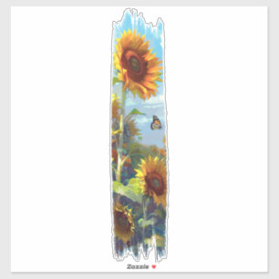 Sticker Peinture à brosse à tournesol et papillon