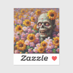 Sticker Peinture à l'huile de Zombie dans le champ de fleu