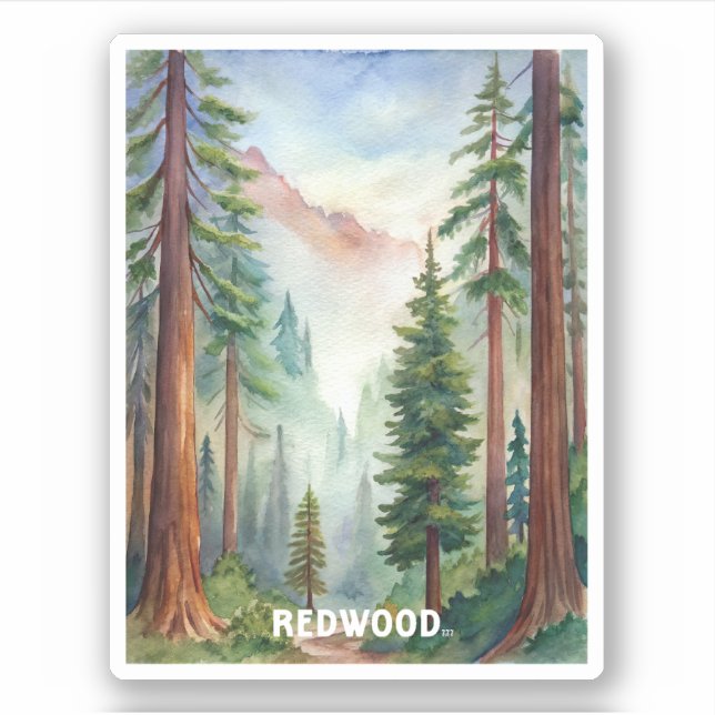 Sticker Peinture aquarelle du parc national Redwood (Devant)