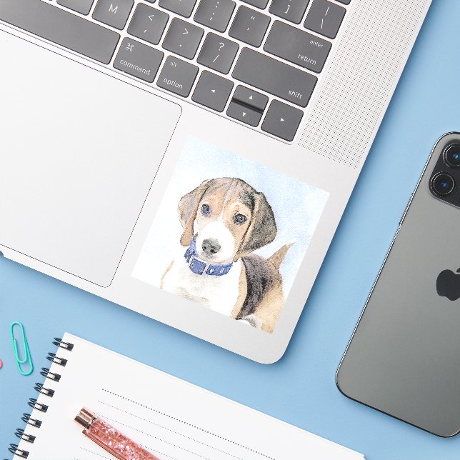 Sticker Peinture beagle - Cute Original Chien Art (Ordinateur portable avec iPhone)