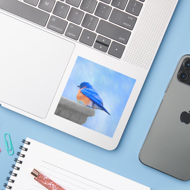 Sticker Peinture Bluebird - Art original pour oiseaux (Ordinateur portable avec iPhone)