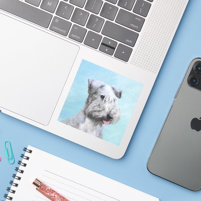 Sticker Peinture Cesky Terrier - Cute Original Chien Art (Ordinateur portable avec iPhone)