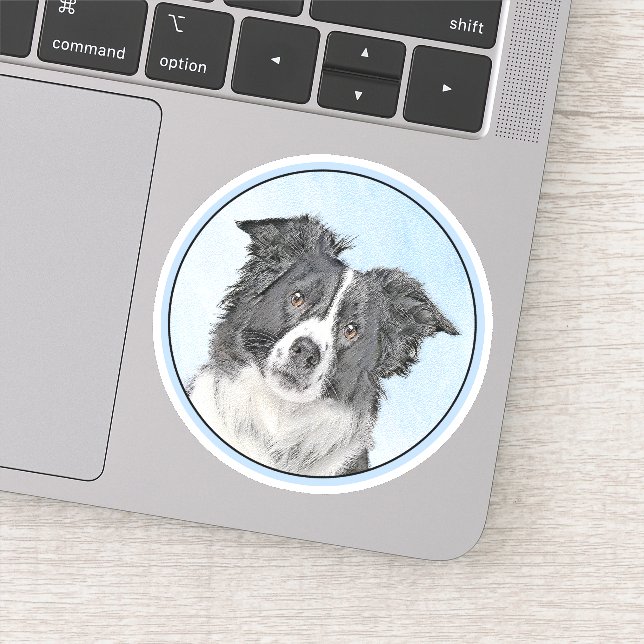 Sticker Peinture Collie Bordure - Joli art original chien (Détail)