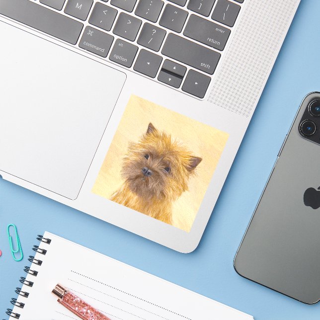 Sticker Peinture de Cairn Terrier - Cute Original Chien Ar (Ordinateur portable avec iPhone)