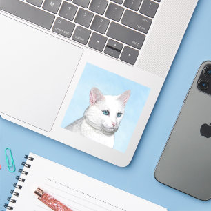 Sticker Peinture de chat blanc - Cute Original Cat Art