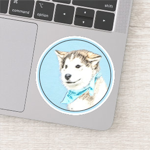 Sticker Peinture de chiot Husky sibérien - Art original de