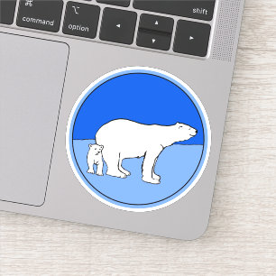 Sticker Peinture de mère et ourson polaire - Art animalier