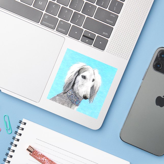 Sticker Peinture de Saluki (Argent) - Joli art original de (Ordinateur portable avec iPhone)