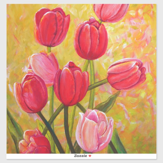 Sticker Peinture de tulipes roses et rouges (Feuille)