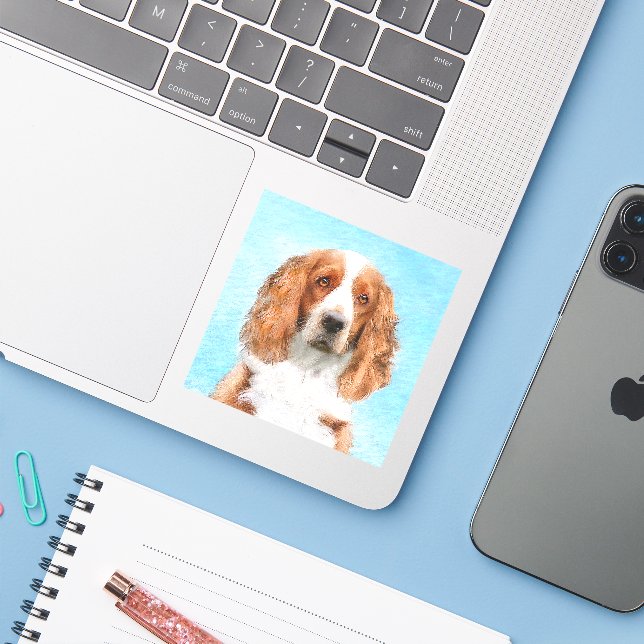 Sticker Peinture d'espagnol Welsh Springer - Art original  (Ordinateur portable avec iPhone)