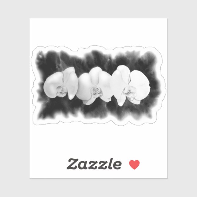 Sticker Peinture d'orchidées d'aquarelle blanche noire (Feuille)