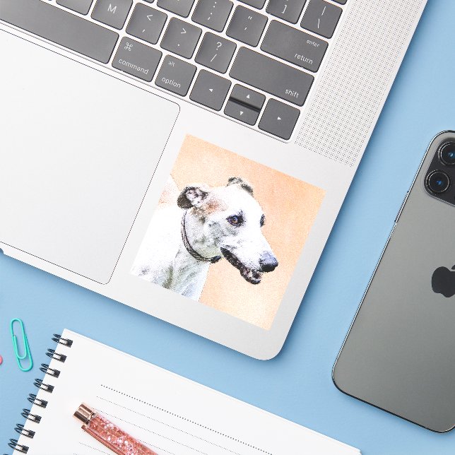 Sticker Peinture Greyhound - Cute Original Chien Art (Ordinateur portable avec iPhone)