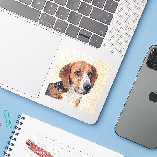 Sticker Peinture Harrier - Joli art original chien (Ordinateur portable avec iPhone)