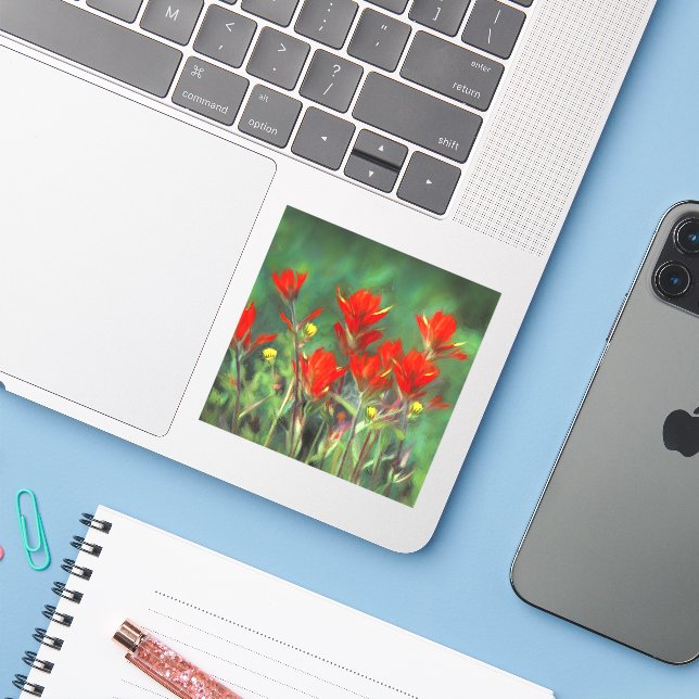 Sticker Peinture indienne de pinceau - Art Fleur original (Ordinateur portable avec iPhone)